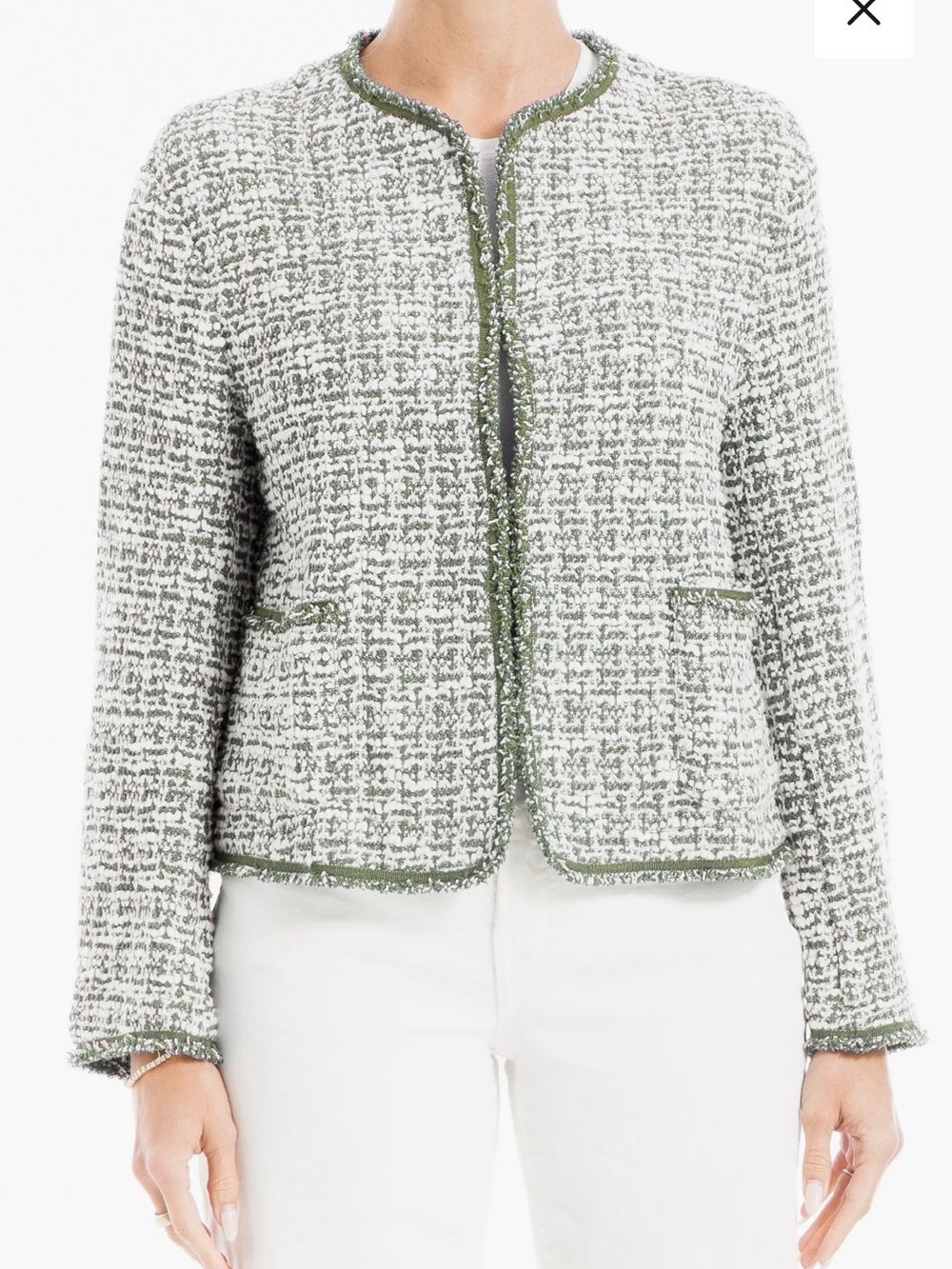 NWT Max Studio Women's Tweed Blazer size M Tweed Fringe Crop Jacket
